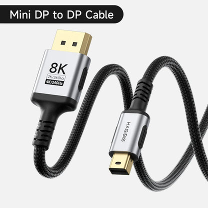 Mini DP to DP cable with 'HAGIBIS' branding on a white background