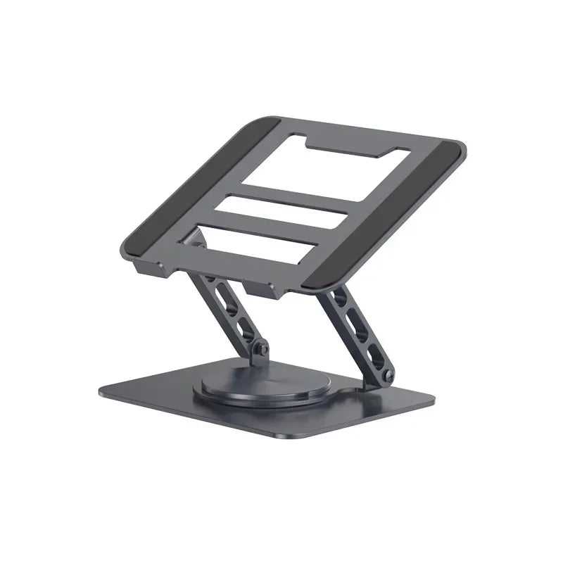 Black adjustable laptop stand on a white background