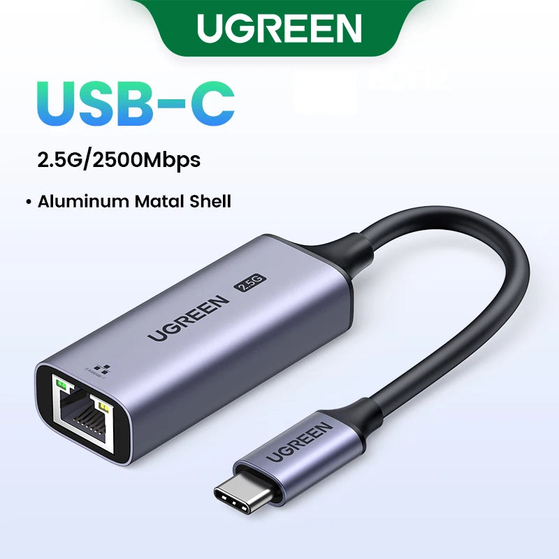 UGREEN USB-C adapter with Ethernet connector on a white background