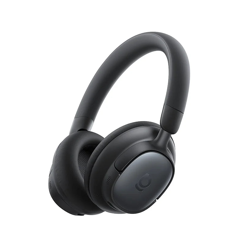 Black over-ear headphones on a white background