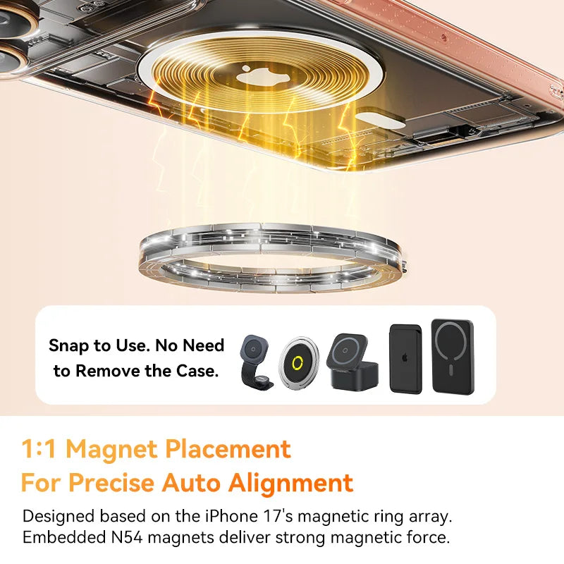 Magnetic ring array with embedded magnets on a beige background, featuring Apple logo.