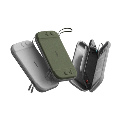 Three carrying cases for electronic devices on a white background
