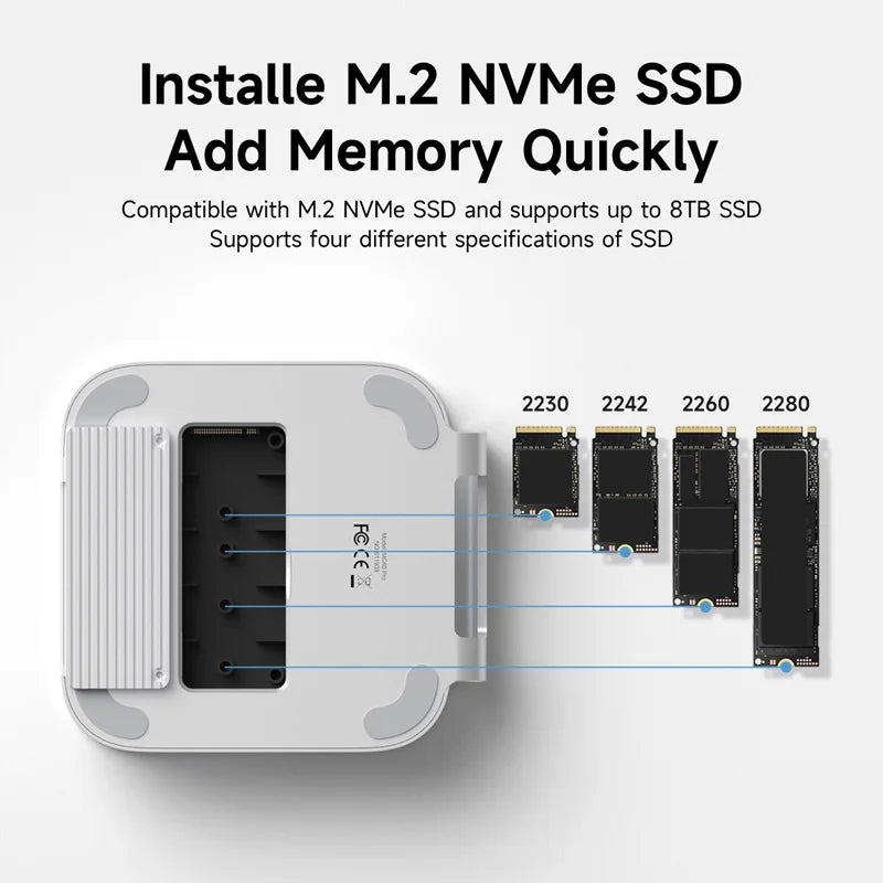 M.2 NVMe SSD installation kit with compatibility details on a white background