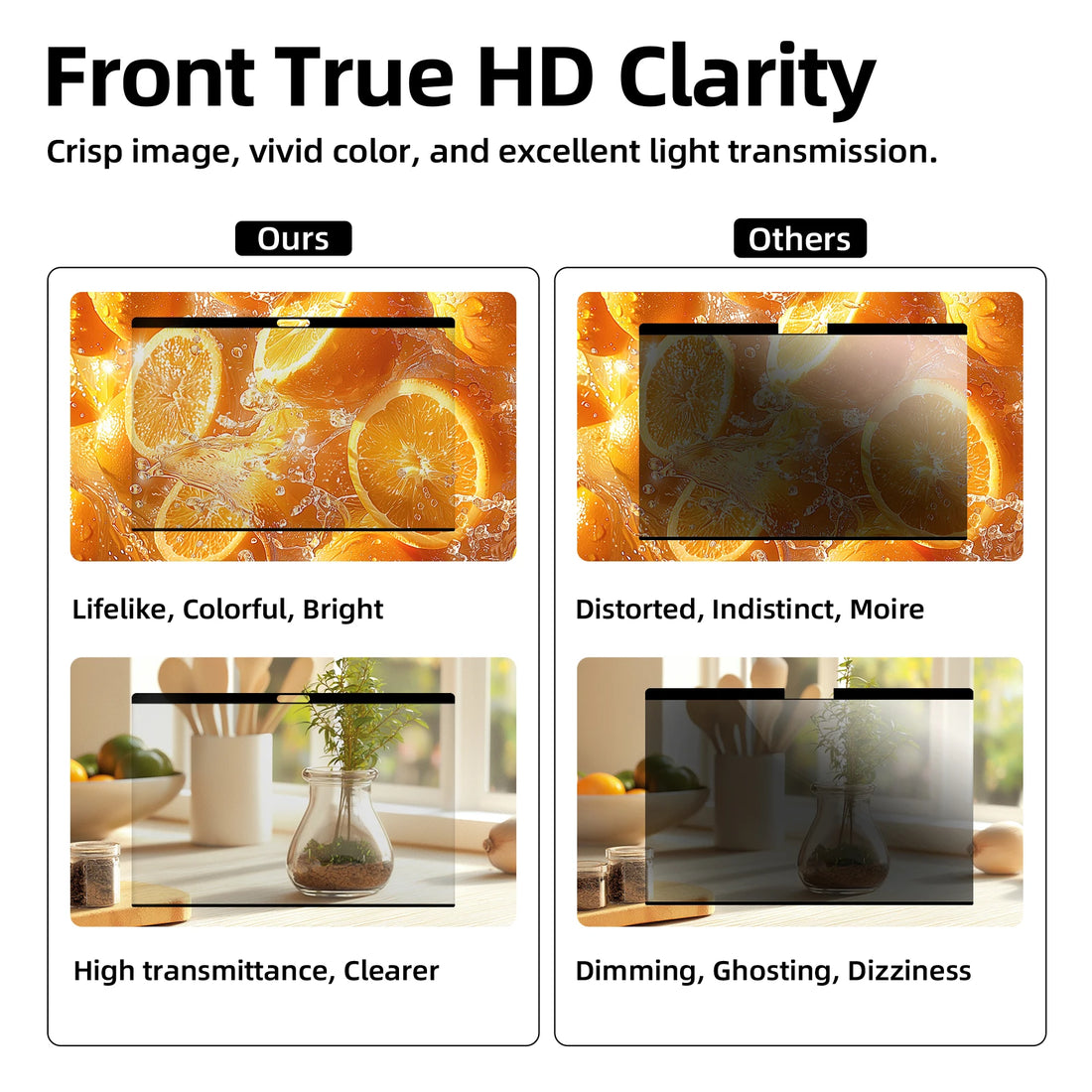 Comparison of front true HD clarity with 'Ours' and 'Others' on a white background.