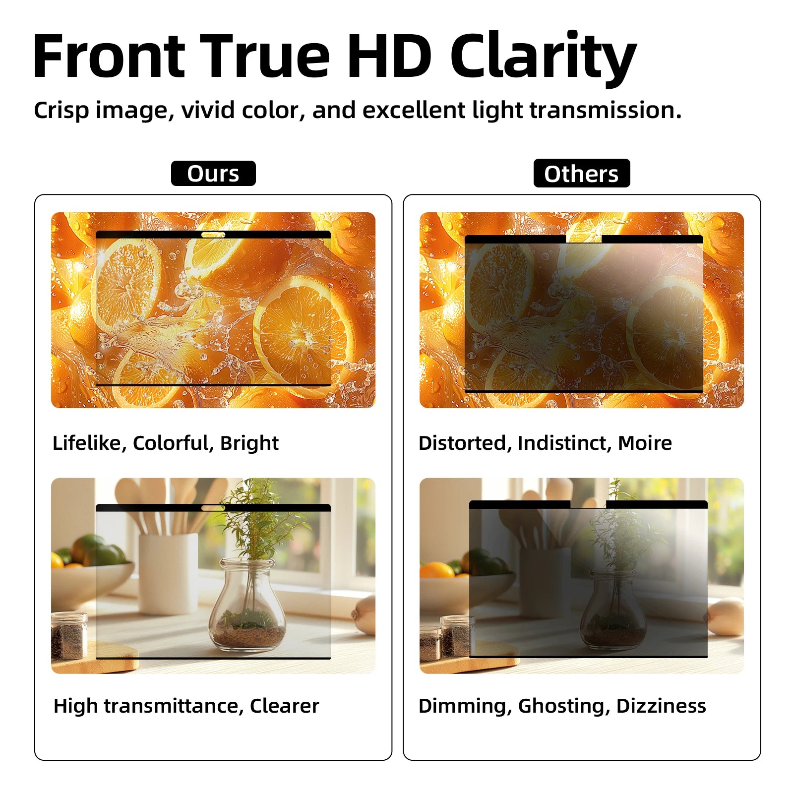 Comparison of front true HD clarity with 'Ours' and 'Others' on a white background.