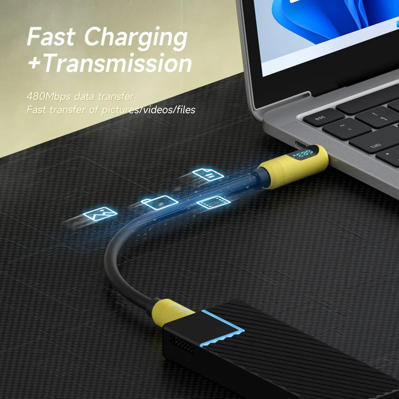 Short USB C Cable with LED Display Hagibis