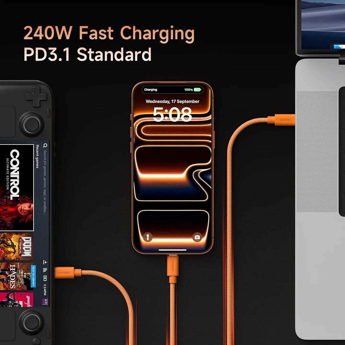 Hagibis USB-C to USB-C Wedge Cable PD 3.1 (240W)