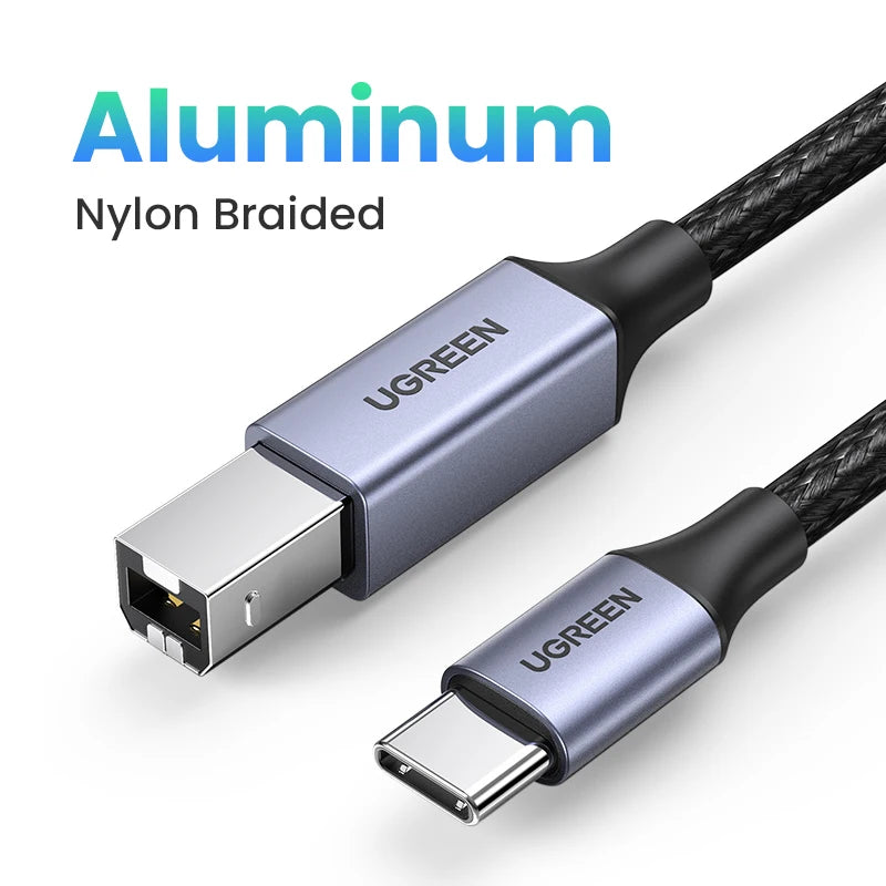 UGREEN USB cable with aluminum and nylon braided design on a white background