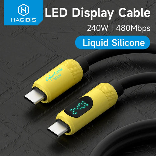 USB C Cable with LED Display 240W Liquid Silicone Hagibis