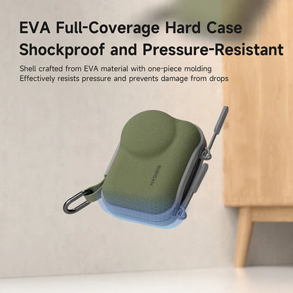 Green EVA full-coverage hard case with text on a neutral background