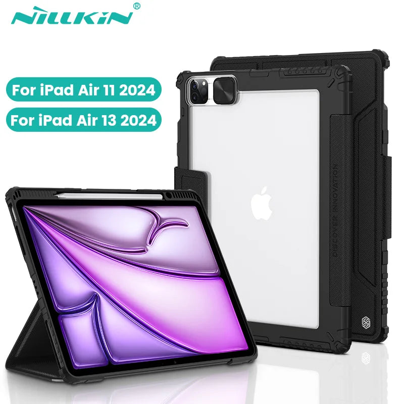 Black tablet case for iPad Air 11 and 13 with Nillkin branding on a white background