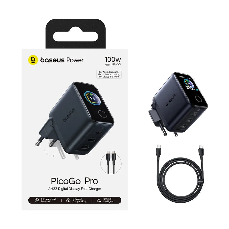 Baseus PicoGo Pro AH22 100W USB-C Charger with Smart Display