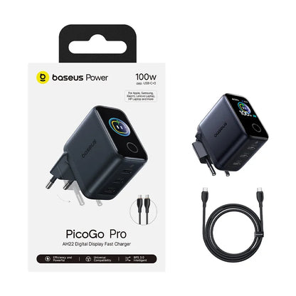 Baseus PicoGo Pro AH22 100W USB-C Charger with Smart Display