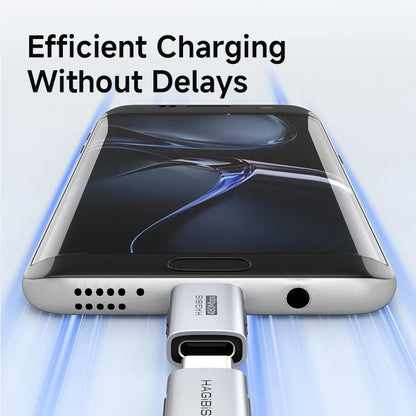 Smartphone with charging cable on a light blue background, emphasizing efficient charging without delays.