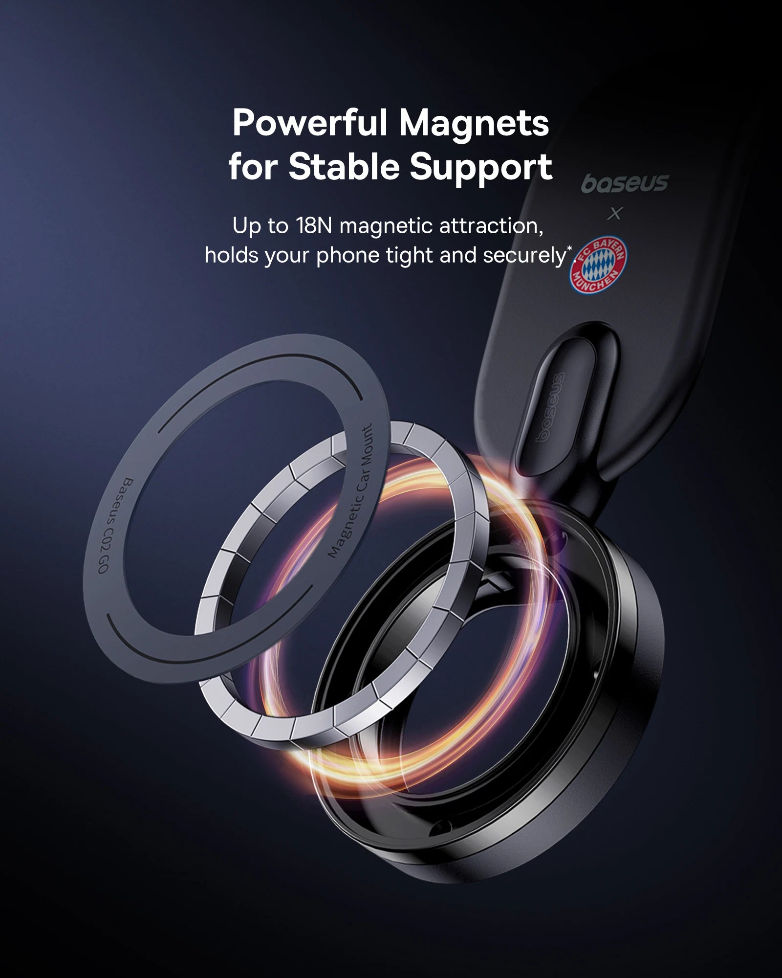Boseus phone ring with magnetic attraction feature on a dark background