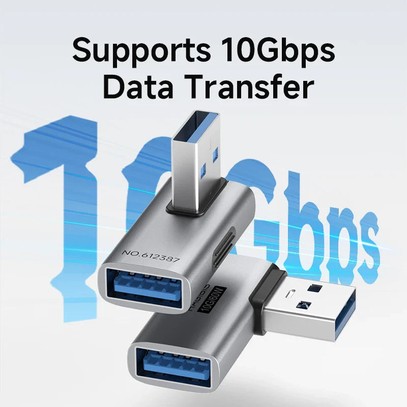 USB adapter with data transfer speed text on a light gray background