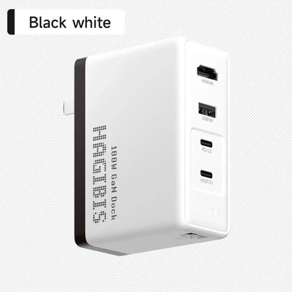 White electronic device with multiple ports on a light gray background