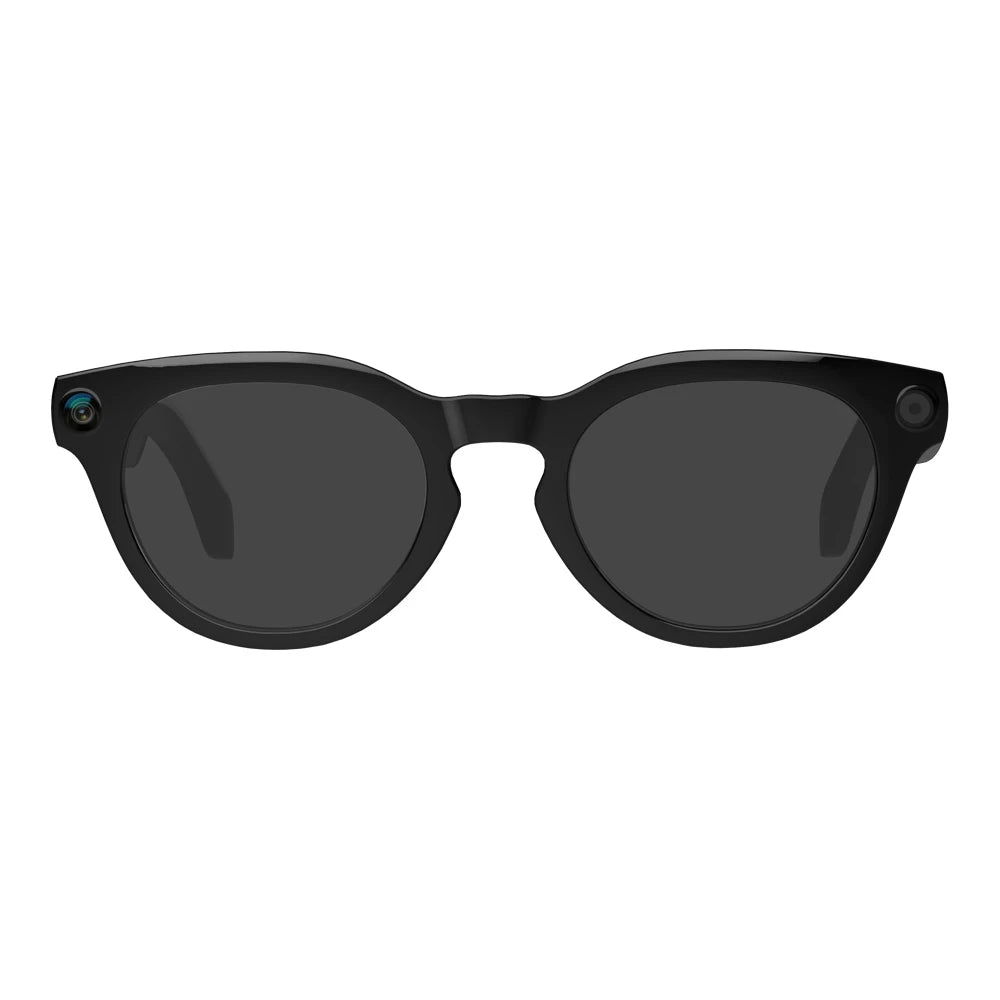 Black sunglasses with dark lenses on a white background