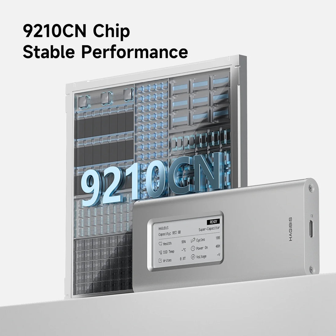 Electronic device with '9210CN' chip on a white background