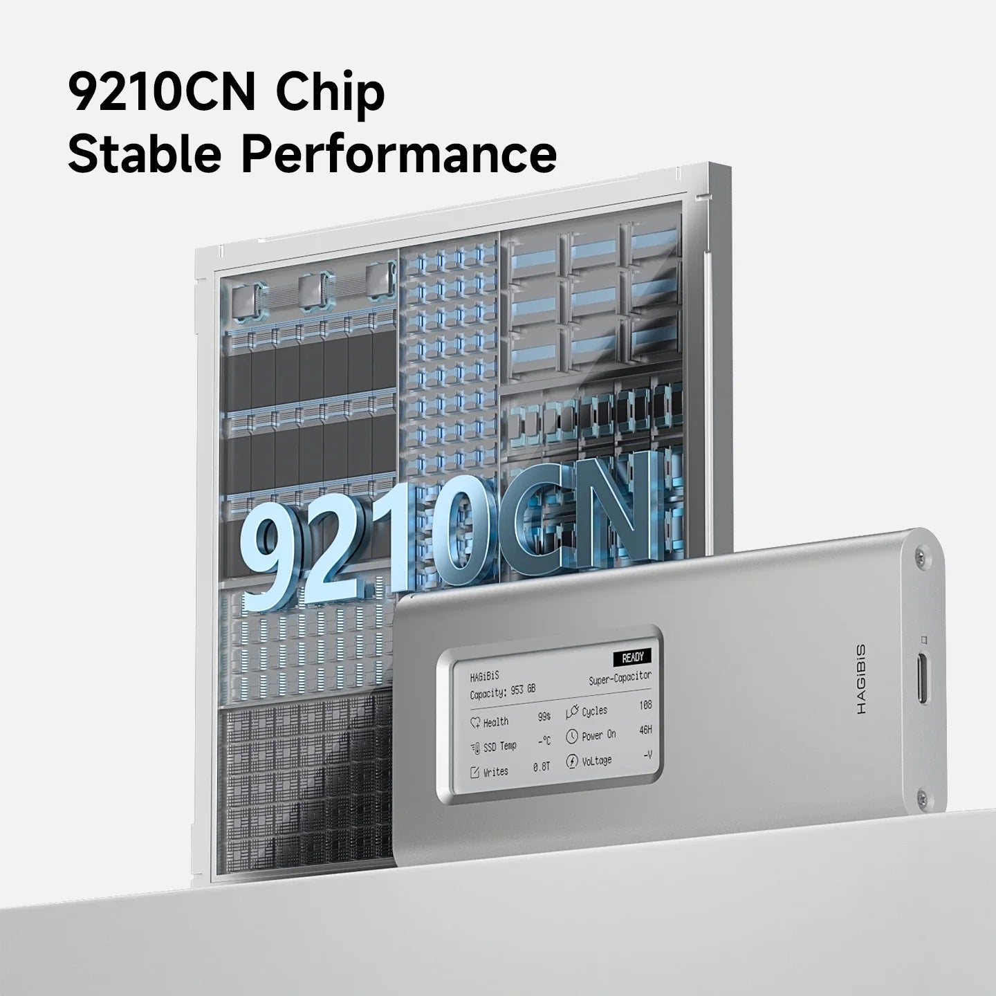 Electronic device with '9210CN' chip on a white background