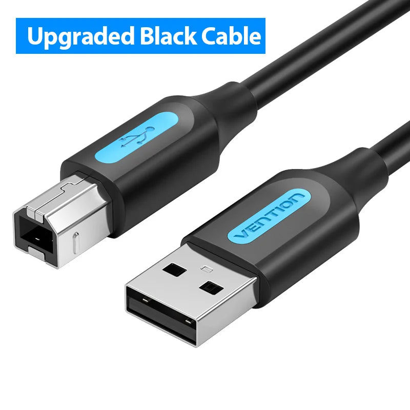 Black USB cable with connectors on a white background, labeled 'Upgraded Black Cable'.