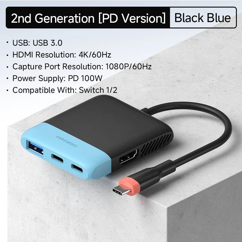 Black and blue USB adapter with cable on a light gray background