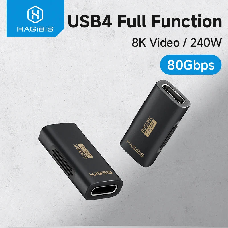 HAGIBIS USB4 full function adapter with specifications on a gray background