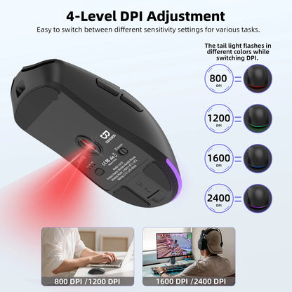 Mouse with DPI adjustment options on a white background