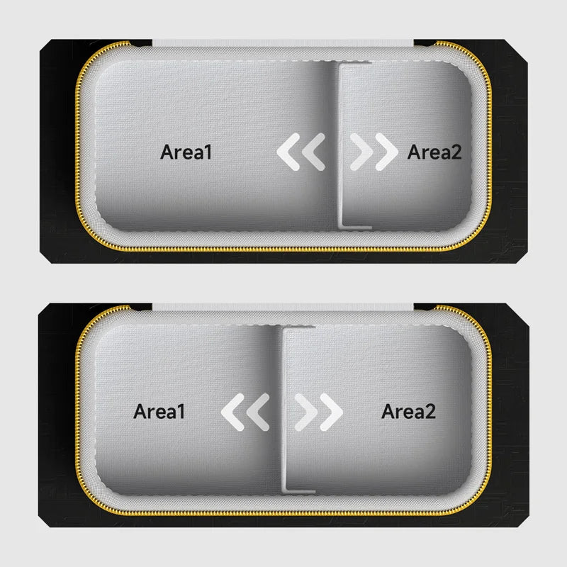 Two views of a device with labeled 'Area1' and 'Area2', featuring arrows indicating interaction.