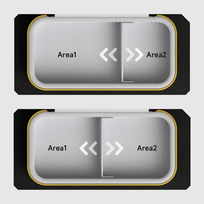 Two views of a device with labeled 'Area1' and 'Area2', featuring arrows indicating interaction.