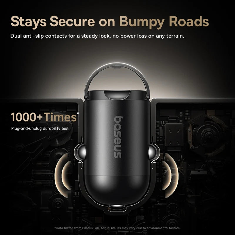 Boseus car charger with text on a dark background