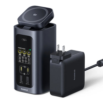 Baseus electronic device with wireless charging pad and power adapter on a white background