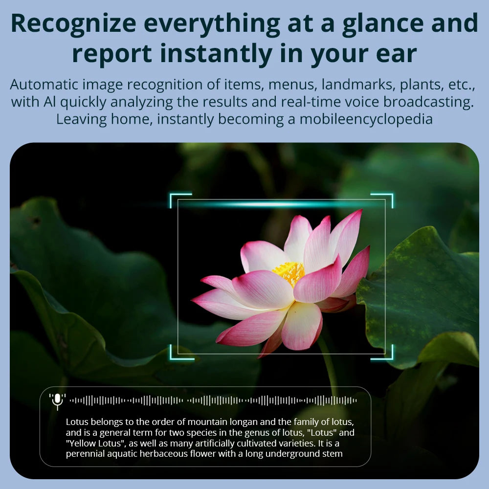 Lotus flower with AI recognition interface on a blue background
