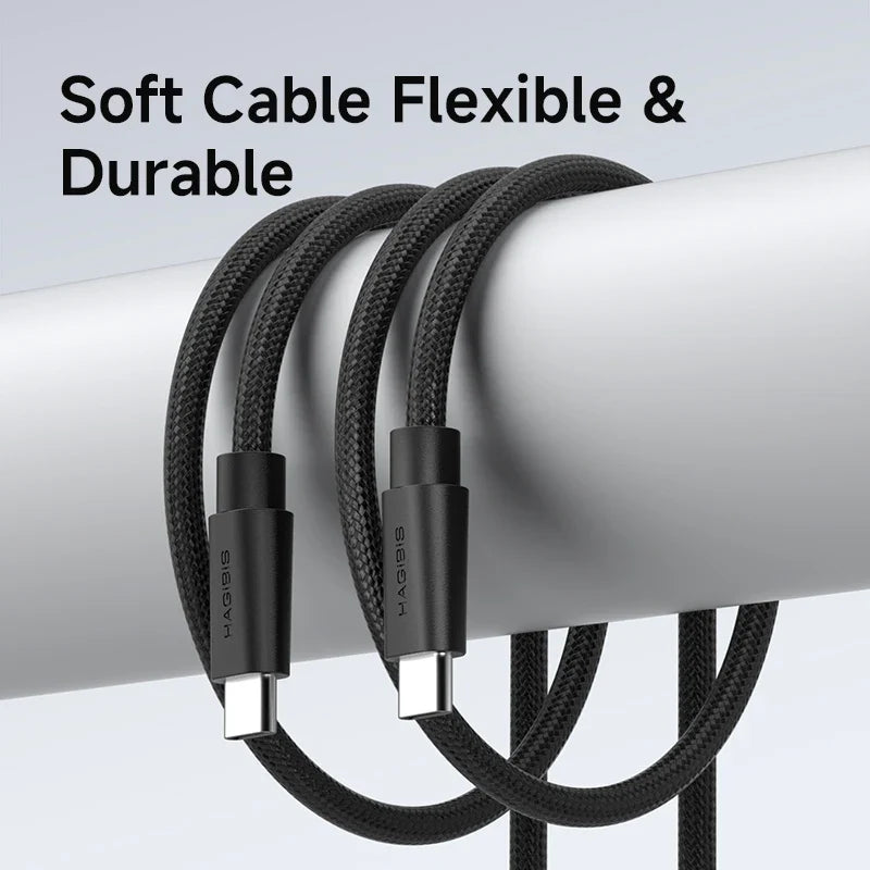 Black soft cable with USB-C connector on a white background, labeled 'HAGIBIS'.