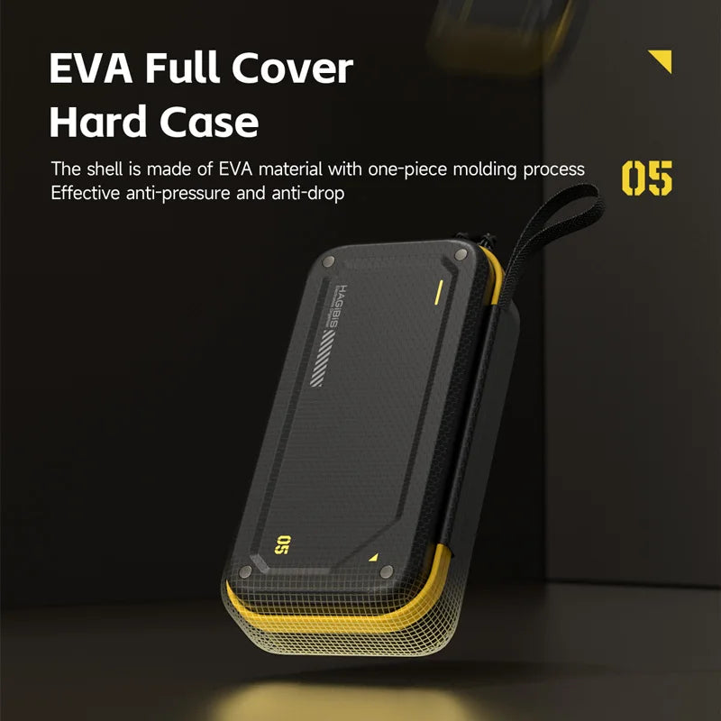 EVA full cover hard case with text on a dark background