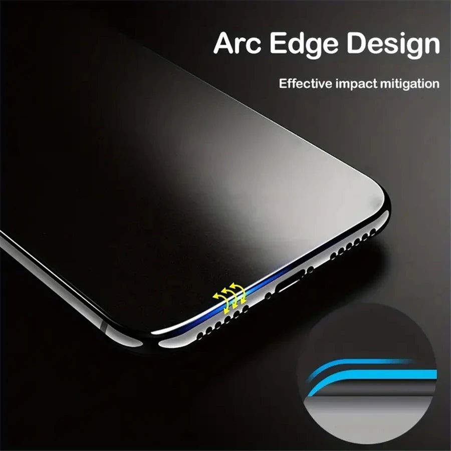 Smartphone with arc edge design screen protector on a dark background