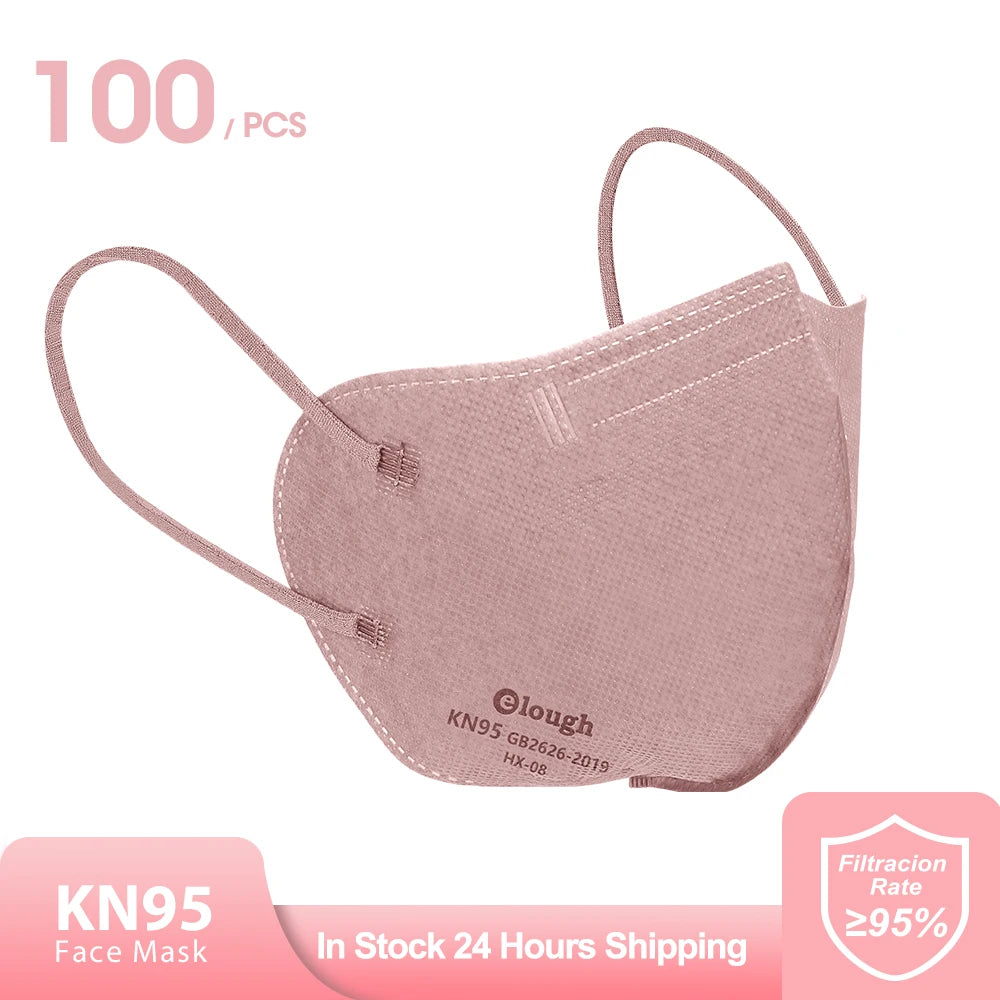 Pink KN95 face mask with brand logo on a white background