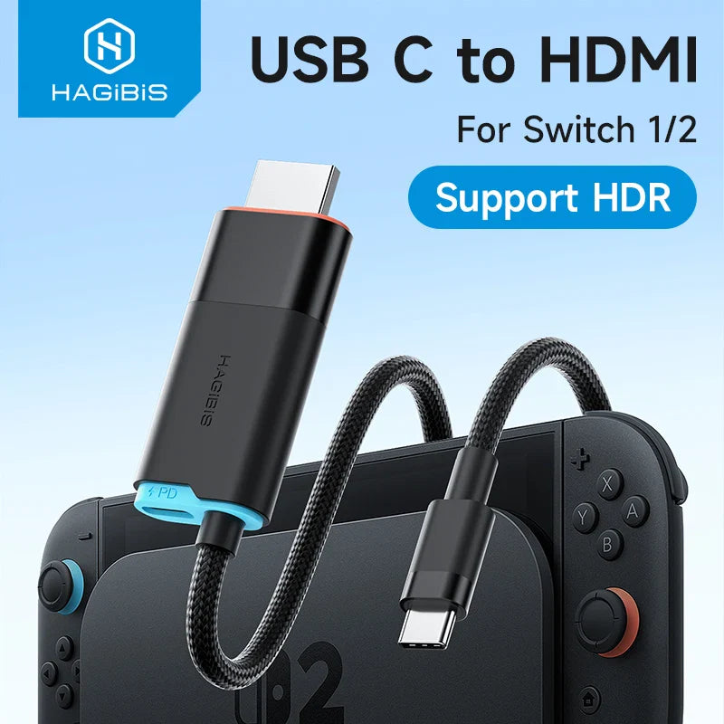 USB C to HDMI adapter for Switch 1/2 with HDR support, branded as Hagibis.
