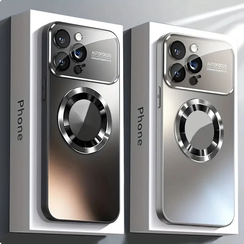 Two silver smartphones in boxes with 'Phone' text on a gray background