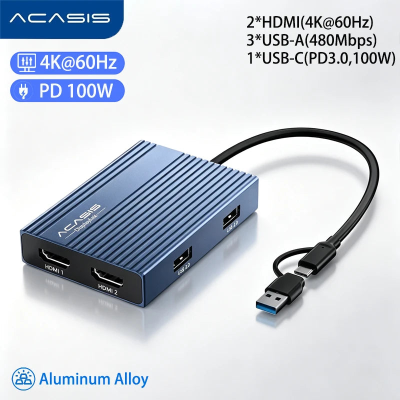 ACASIS DS0602 DisplayLink Dual 4K 60Hz USB-C Hub 100W