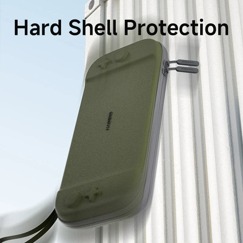 Green hard shell protective case with 'Hard Shell Protection' text on a white background