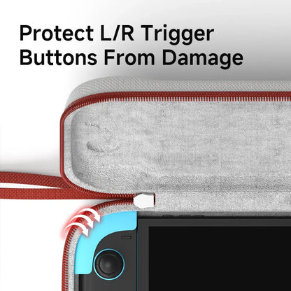 Product showing a case with a zipper designed to protect L/R trigger buttons from damage.