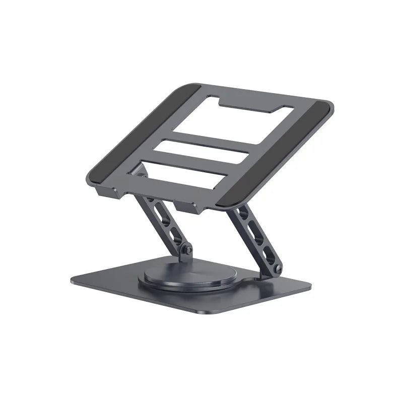 Black adjustable laptop stand on a white background