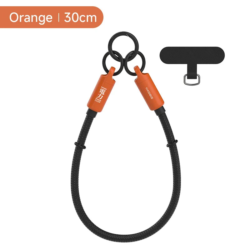 Orange leash with black rope, 30cm length, on a white background