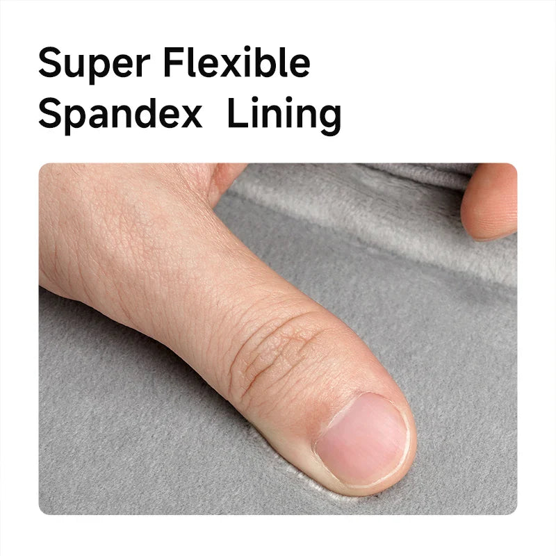 Super flexible spandex lining with a hand demonstrating its flexibility.