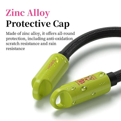 Zinc alloy protective caps with black cable on a white background