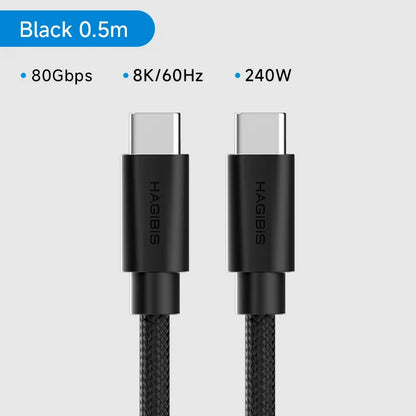 Black USB-C cable with Hagibis branding on a gray background