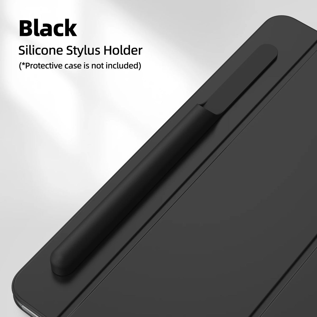 Black silicone stylus holder on a white background
