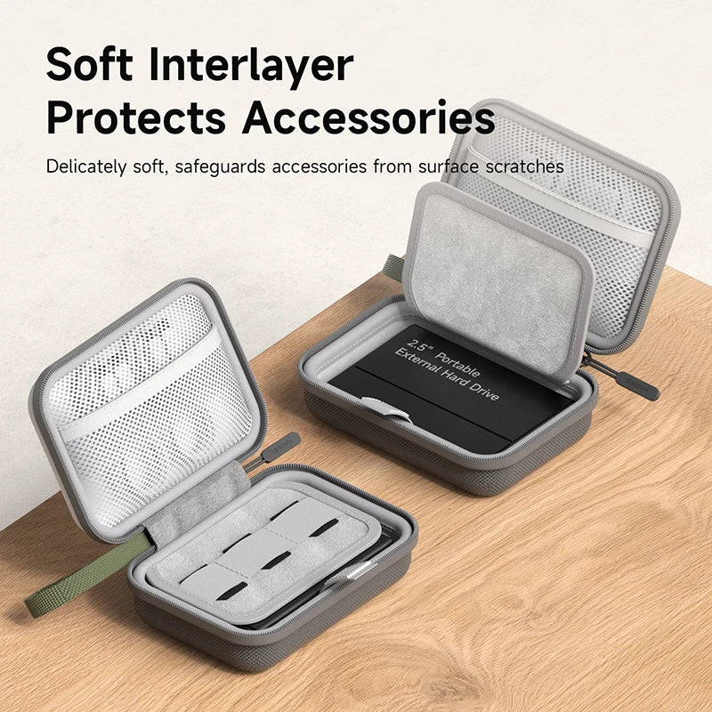 Gray protective case with soft interlayer on a wooden surface