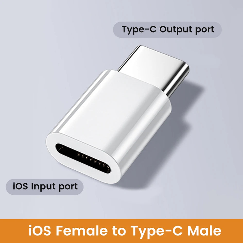 iOS Female to Type-C Male adapter on a light gray background